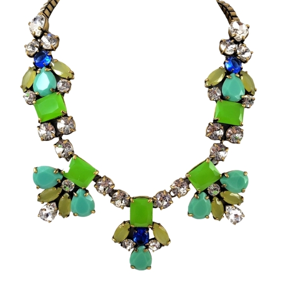 J. Crew Statement Necklace Green Blue Lime A0293 - Picture 8 of 9